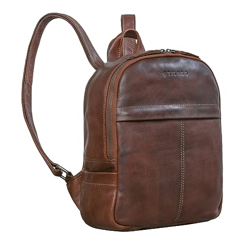 STILORD 'Aja' Damen Leder Rucksack Klein Vintage Frauen Daypack City Backpack Elegant Kleiner Lederrucksack Shopping Tagesrucksack Echtleder, Farbe:sila - braun von STILORD