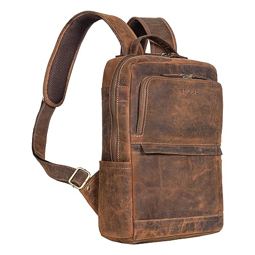 STILORD 'Albie' Laptop Rucksack Leder 13,3 Zoll für Damen und Herren DIN A4 Business Backpack für Büro Schule Uni Arbeit Vintage Ranzen aus Echtleder, Farbe:Calais - braun von STILORD