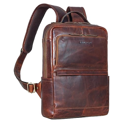 STILORD 'Albie' Laptop Rucksack Leder 13,3 Zoll für Damen und Herren DIN A4 Business Backpack für Büro Schule Uni Arbeit Vintage Ranzen aus Echtleder, Farbe:Florida - braun von STILORD