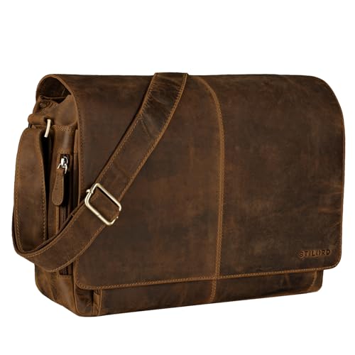 STILORD 'Alex' Vintage Ledertasche Männer Frauen Businesstasche zum Umhängen 15,6 Zoll Laptoptasche Aktentasche Unitasche Umhängetasche Leder, Farbe:Calais - braun von STILORD