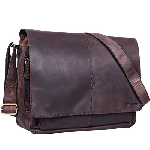 STILORD 'Alex' Vintage Ledertasche Männer Frauen Businesstasche zum Umhängen 15,6 Zoll Laptoptasche Aktentasche Unitasche Umhängetasche Leder, Farbe:matt - Dunkelbraun von STILORD