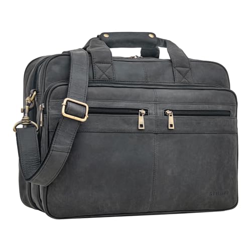 STILORD 'Alexander' Lehrertasche Herren Leder Vintage Aktentasche Laptoptasche Bürotasche Businesstasche groß XXL Umhängetasche mit Dreifachtrenner, Farbe:anthrazit von STILORD