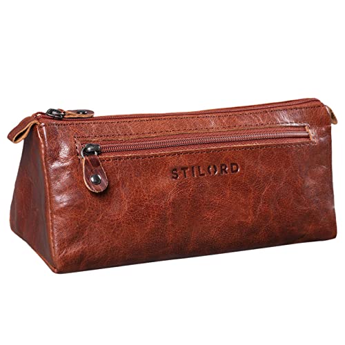 STILORD 'Alexis' Vintage Leder Etui Stiftemappe mit 2 Fächern und Reißverschluss Federtasche Federmäppchen Schlampermäppchen Echtes Leder von STILORD