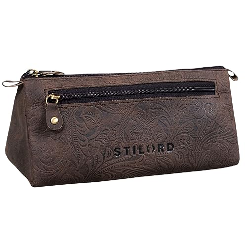 STILORD 'Alexis' Vintage Leder Etui Stiftemappe mit 2 Fächern und Reißverschluss Federtasche Federmäppchen Schlampermäppchen Echtes Leder von STILORD