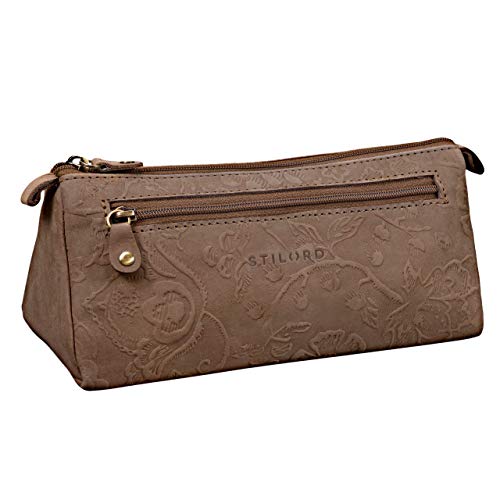 STILORD 'Alexis' Vintage Leder Etui Stiftemappe mit 2 Fächern und Reißverschluss Federtasche Federmäppchen Schlampermäppchen Echtes Leder von STILORD