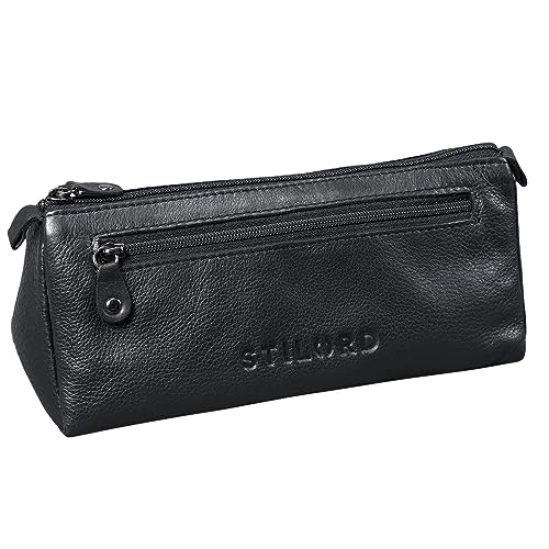 STILORD 'Alexis' Vintage Leder Etui Stiftemappe mit 2 Fächern und Reißverschluss Federtasche Federmäppchen Schlampermäppchen Echtes Leder von STILORD