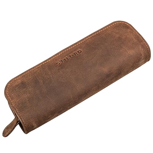 STILORD 'Alfie' Leder Mäppchen Vintage Stifte Etui Schlampermäppchen Erwachsene Federmappe Stiftetasche aus Echt Leder von STILORD