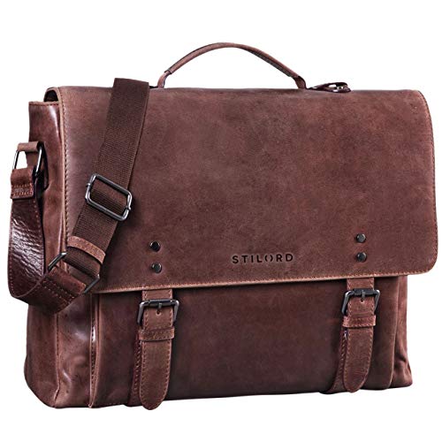 STILORD 'Alfred' Vintage Leder Aktentasche aufsteckbar XL groß Laptoptasche 17 Zoll Lehrertasche Dokumententasche Business Büro, Farbe:Messina - braun von STILORD