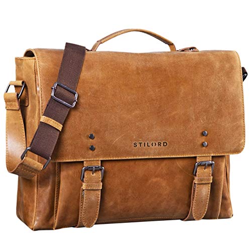 STILORD 'Alfred' Vintage Leder Aktentasche aufsteckbar XL groß Laptoptasche 17 Zoll Lehrertasche Dokumententasche Business Büro, Farbe:taranto - braun von STILORD