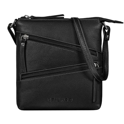 STILORD 'Alina' Schultertasche Damen Leder Vintage Umhängetasche Elegante Damentasche viele Fächer Moderne Lederhandtasche Freizeittasche Crossbody Bag, Farbe:schwarz von STILORD