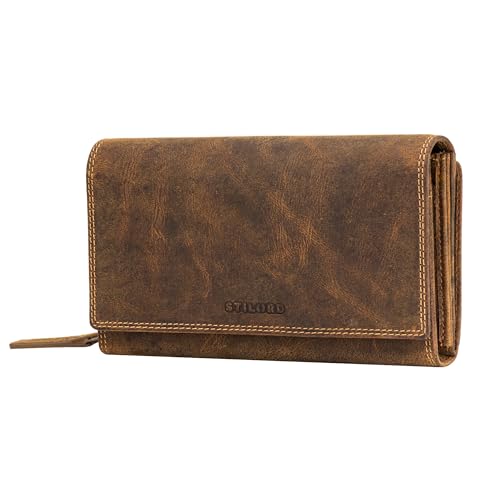 STILORD 'Alissa' Elegante Geldbörse Damen Leder Groß - 26 Kartenfächer & viele Fächer - Portemonnaie mit Reißverschluss RFID-Schutz - Geldbeutel extra Münzfach Echt-Leder, Farbe:Bergamo - braun von STILORD