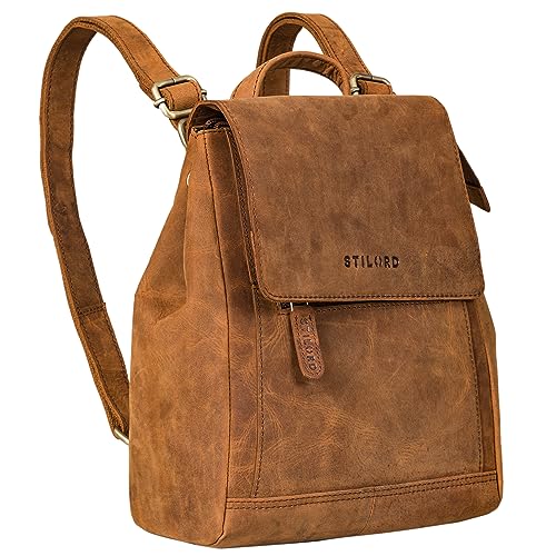 STILORD 'Allegra' Elegante Rucksack Handtasche Damen Leder klein Cityrucksack Frauen Vintage Lederrucksack Damen Daypack Retro Wildleder Umhängetasche Damen, Farbe:tan - dunkelbraun von STILORD