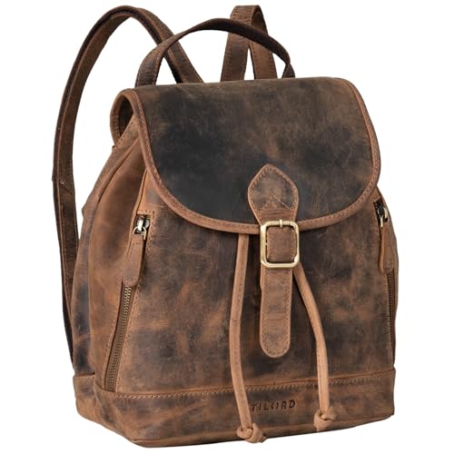 STILORD 'Allison' Rucksack Damen Modern Leder Vintage Daypack Klein Cityrucksack Rucksackhandtasche für Shopping Arbeit Reisen Echtleder, Farbe:Calais - braun von STILORD