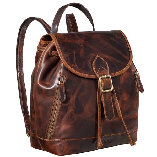 STILORD 'Allison' Rucksack Damen Modern Leder Vintage Daypack Klein Cityrucksack Rucksackhandtasche für Shopping Arbeit Reisen Echtleder, Farbe:Florida - braun von STILORD