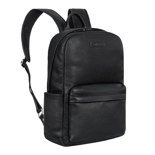 STILORD 'Alois' Klassischer Laptop Rucksack 15 Zoll Leder Rucksack für Herren Businessrucksack Damen Großer Rucksack mit vielen Fächern und Trolley-Aufstecksystem, Farbe:schwarz von STILORD