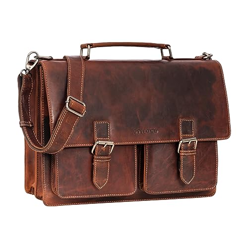 STILORD 'Amandus' Aktentasche Herren Leder Groß Lehrertasche Laptoptasche 14 Zoll Businesstasche Herren Ledertasche Vintage Echtleder, Farbe:Salerno - braun von STILORD