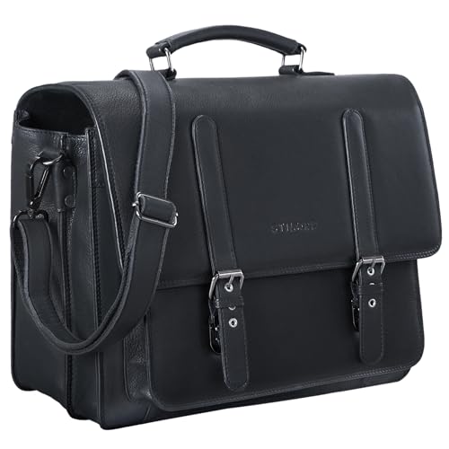 STILORD 'Andro' Lehrer Aktentasche Leder Vintage Umhängetasche mit 14 Zoll Laptop Fach Businesstasche für breite DIN A4 Akten Ordner aus echtem Leder, Farbe:schwarz von STILORD