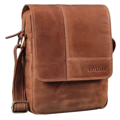 STILORD 'Andy' Messenger Bag Herren Leder Klein Schultertasche Echtleder Vintage Umhängetasche Tablet 11 Zoll iPad Tasche DIN A5 Herrentasche, Farbe:andorra - braun von STILORD