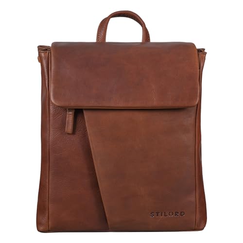 STILORD 'Anita' Lederrucksack Damen Klein Vintage City Rucksack Daypack für iPad 9.7 Zoll Rucksackhandtasche Shopping Freizeit aus Echtem Leder, Farbe:porto - cognac von STILORD