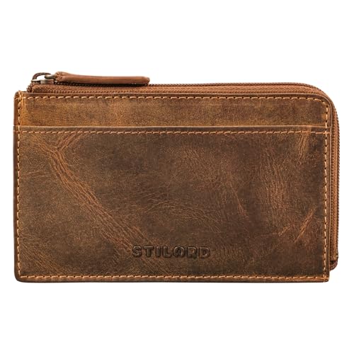 STILORD 'Ano' 2-in-1 Leder Schlüsseltasche Schlüsseletui 6 Karten-Fächer Münzfach Geld-Fach ideal als Slim Wallet Mini Geldbörse Echtleder Damen Herren Schlüssel-Etui, Farbe:Bergamo - braun von STILORD