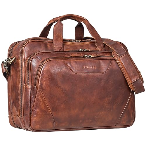 STILORD 'Ansgar' Flexible Leder Aktentasche Herren und Damen Lehrertasche Vintage Ledertasche zum Umhängen 17-18 Zoll Laptop Tasche Business, Farbe:brandy - cognac von STILORD