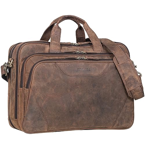 STILORD 'Ansgar' Flexible Leder Aktentasche Herren und Damen Lehrertasche Vintage Ledertasche zum Umhängen 17-18 Zoll Laptop Tasche Business, Farbe:zamora - braun von STILORD