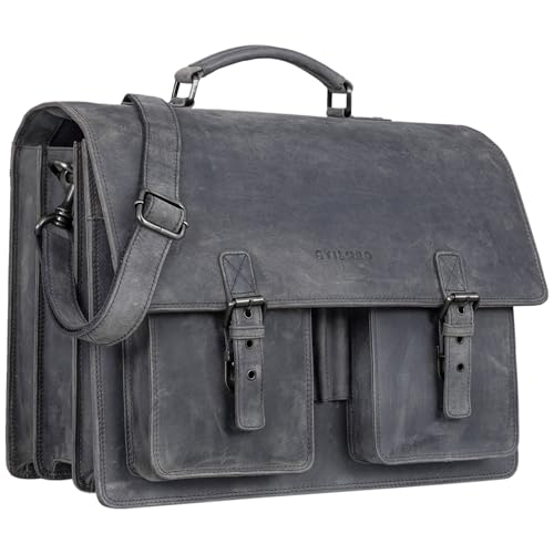 STILORD 'Anton' Echtleder Aktentasche XL - 15.6' Laptopfach - aufsteckbar - Verbesserte Version, Farbe:carbon - grau von STILORD