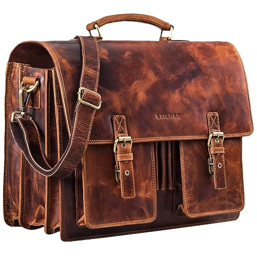 STILORD 'Anton' Echtleder Aktentasche XL - 15.6' Laptopfach - aufsteckbar - Verbesserte Version, Farbe:kara - cognac STILORD 'Anton' Echtleder Aktentasche XL - 15.6' Laptopfach - aufsteckbar - Verbesserte Version, Farbe:kara - cognac von STILORD