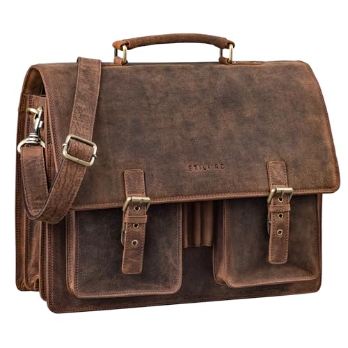 STILORD 'Anton' Echtleder Aktentasche XL - 15.6' Laptopfach - aufsteckbar - Verbesserte Version, Farbe:kreta - braun von STILORD