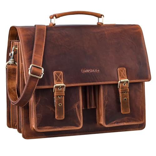 STILORD 'Anton' Echtleder Aktentasche XL - 15.6' Laptopfach - aufsteckbar - Verbesserte Version, Farbe:sesto - cognac von STILORD