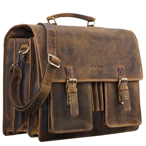 STILORD 'Anton' Echtleder Aktentasche XL - 15.6' Laptopfach - aufsteckbar - Verbesserte Version, Farbe:mittel - braun von STILORD
