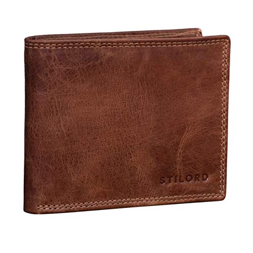 STILORD 'Antonio' Brieftasche Leder RFID und NFC Schutz Portemonnaie Herren Geldbörse Geldbeutel Portmonee Etui EC-Kartenfach Vintage Echtleder, Farbe:Cognac - antik von STILORD