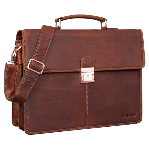 STILORD 'Apolonius' Arbeitstasche Herren Leder Vintage Aktentasche Umhängetasche Dokumententasche A4 15,6 Zoll Laptop Tasche für Büro Business Echtleder, Farbe:Porto - Cognac von STILORD