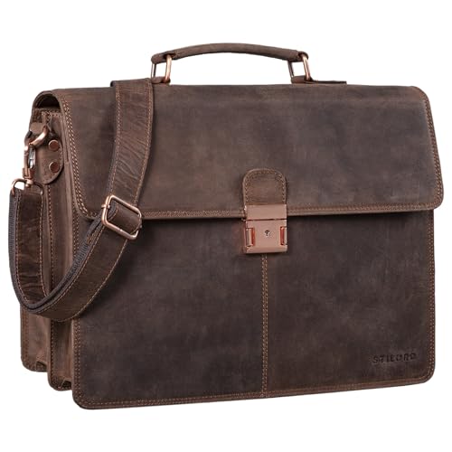 STILORD 'Apolonius' Arbeitstasche Herren Leder Vintage Aktentasche Umhängetasche Dokumententasche A4 15,6 Zoll Laptop Tasche für Büro Business Echtleder, Farbe:veleta - braun von STILORD