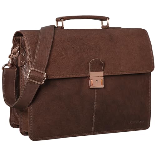 STILORD 'Apolonius' Arbeitstasche Herren Leder Vintage Aktentasche Umhängetasche Dokumententasche A4 15,6 Zoll Laptop Tasche für Büro Business Echtleder, Farbe:maraska - Dunkelbraun von STILORD