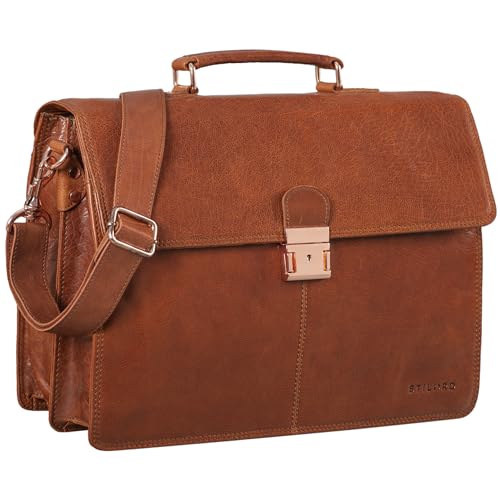 STILORD 'Apolonius' Arbeitstasche Herren Leder Vintage Aktentasche Umhängetasche Dokumententasche A4 15,6 Zoll Laptop Tasche für Büro Business Echtleder, Farbe:maraska - braun von STILORD