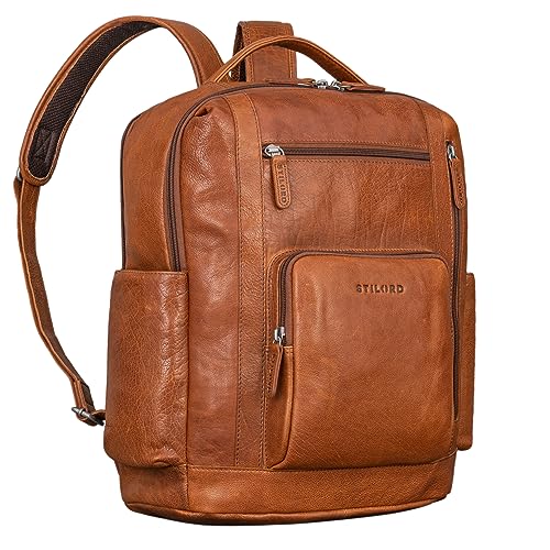 STILORD 'Archibald' Leder Business Rucksack Damen und Herren Laptop Rucksack 15,6 Zoll Arbeitstasche Damen Tagesrucksack, Farbe:maraska - braun von STILORD