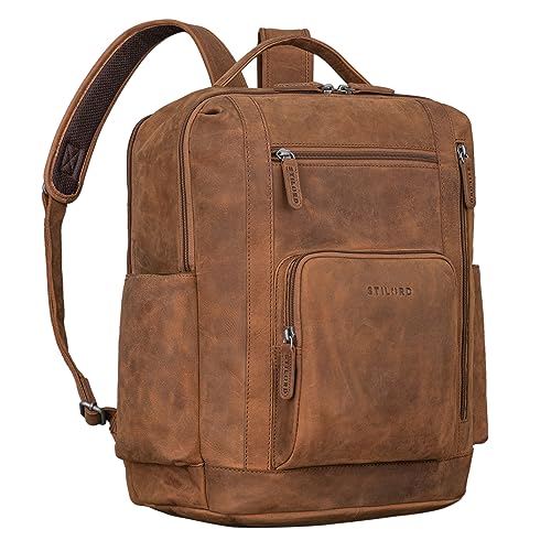 STILORD 'Archibald' Leder Business Rucksack Damen und Herren Laptop Rucksack 15,6 Zoll Arbeitstasche Damen Tagesrucksack, Farbe:tan - Dunkelbraun von STILORD