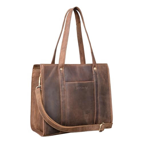 STILORD 'Ariana' Shopper Business Damen Leder Businesstasche Frauen Tote Bag Handtasche Arbeitstasche Bürotasche Vintage Elegant Echtleder, Farbe:mittel - braun von STILORD