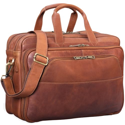 STILORD 'Artemis' Vintage Lehrertasche Leder Aktentasche Herren Damen Businesstasche groß für Zwei Aktenordner 15,6 Laptoptasche Echtleder, Farbe:Cognac - braun von STILORD