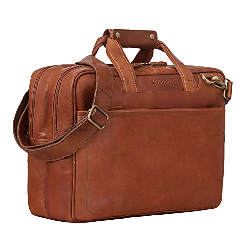 STILORD 'Astor' Große Lehrertasche Leder für Herren Damen Vintage Aktentasche XL Businesstasche Umhängetasche für breite A4 Ordner Laptop Trolley Aufsteckbar, Farbe:maraska - braun von STILORD