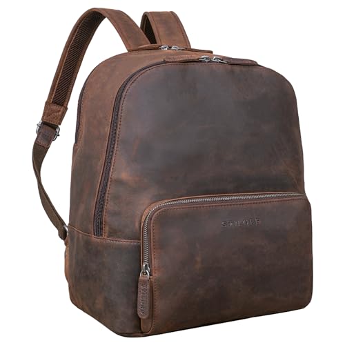 STILORD 'Athena' Rucksack Damen Groß Leder Daypack mit Laptopfach 13,3 Zoll Vintage Lederrucksack für Frauen Trolley aufsteckbar Echtleder, Farbe:zamora - braun von STILORD