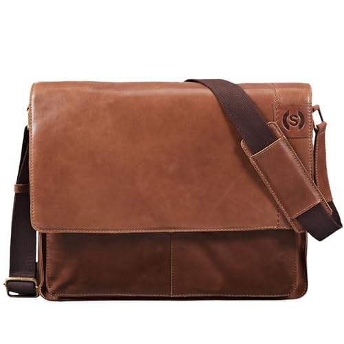 STILORD 'Athos' Businesstasche Leder Herren Damen 15,6 Zoll Laptoptasche Messenger Bag Vintage Umhängetasche viele Fächer & groß elegante Aktentasche aus echtem Leder, Farbe:ocker - braun von STILORD