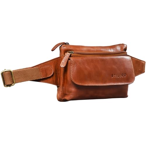 STILORD 'Atlanta' Vintage Bauchtasche Echtleder für Herren Damen Gürteltasche groß zum Umhängen als Brusttasche Cross-Body Bag Hüfttasche Leder, Farbe:Cognac - glänzend von STILORD