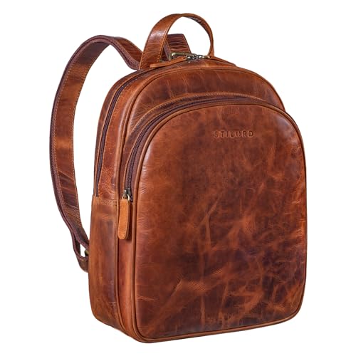 STILORD 'Aubrey' Damen Tagesrucksack Leder Vintage Daypack für 10,9 Zoll Tablet Kleiner Cityrucksack Frauen Lederrucksack Elegant und Modern Echtleder, Farbe:kara - cognac von STILORD