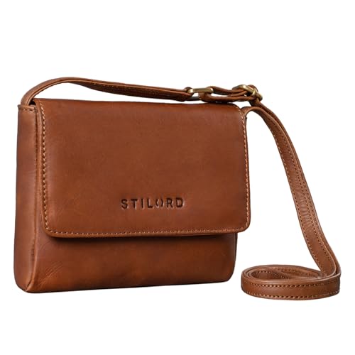 STILORD 'Audrey' Handtasche Damen Leder Klein Elegante Umhängetasche für Frauen Mini Crossbody Bag Schultertasche XS Damentasche zum Ausgehen Shopping Freizeit, Farbe:mocca - dunkelbraun von STILORD