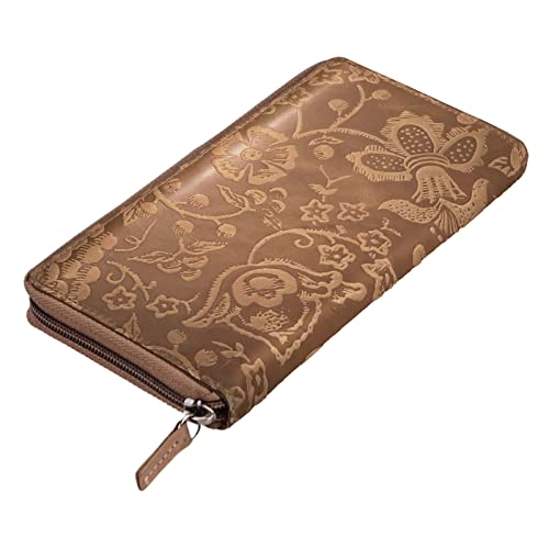 STILORD 'Aurelia' Leder Geldbörse Damen Vintage mit Blumen Muster großes Portemonnaie mit vielen Fächern für EC-Karten Kleingeld braune Brieftasche im Querformat, Farbe:Natur - braun STILORD 'Aurelia' Leder Geldbörse Damen Vintage mit Blumen Muster großes Portemonnaie mit vielen Fächern für EC-Karten Kleingeld braune Brieftasche im Querformat, Farbe:Natur - braun von STILORD