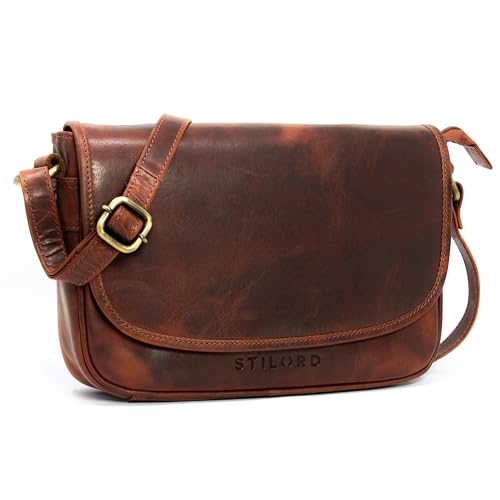 STILORD 'Avis' Damen Handtasche Klein Vintage Frauen Umhängetasche klassische Abendtasche Partytasche Freizeittasche Echtleder, Farbe:porto - cognac von STILORD