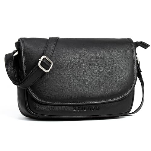 STILORD Damen Handtasche Klein 'Avis' Vintage Frauen Umhängetasche klassische Abendtasche Partytasche Freizeittasche Echtleder, Farbe:schwarz von STILORD