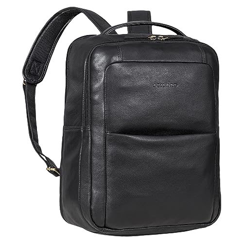 STILORD 'Balduin' Großer Leder Laptop Rucksack für Notebooks bis 15,6 Zoll Business Rucksack Herren Arbeitsrucksack Damen Echtleder Vintage Rucksack, Farbe:schwarz von STILORD